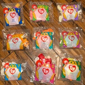 Set of 9 - 1996 McDonalds Ty beanie babies toys. Unopened. As pictured.